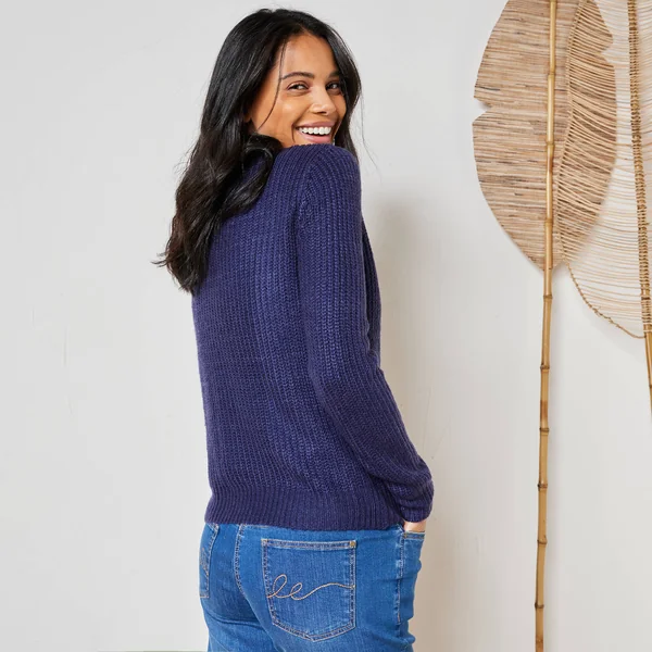 Gilet zippé, maille anglaise, marine