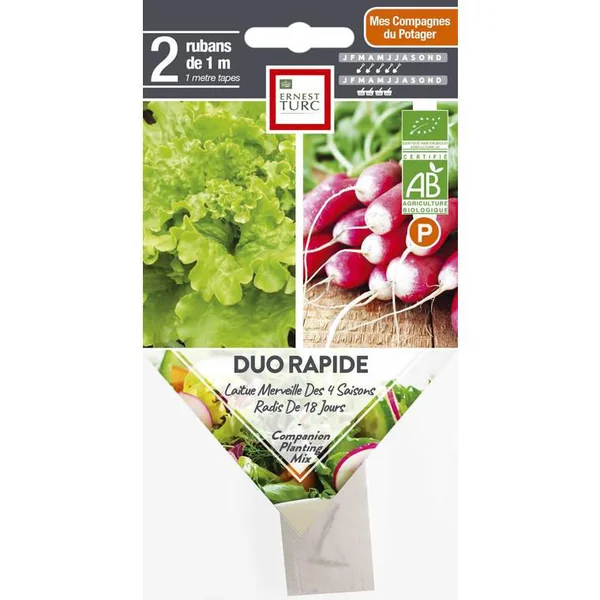 Graines présemées Duo rapide Salade et Radis bio Ernest Turc - 2 rubans de 1 m