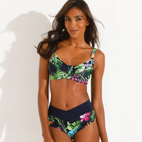 Haut de maillot de bain imprimé Banna avec armatures flexibles - forme minimiseur, marine / multicolore