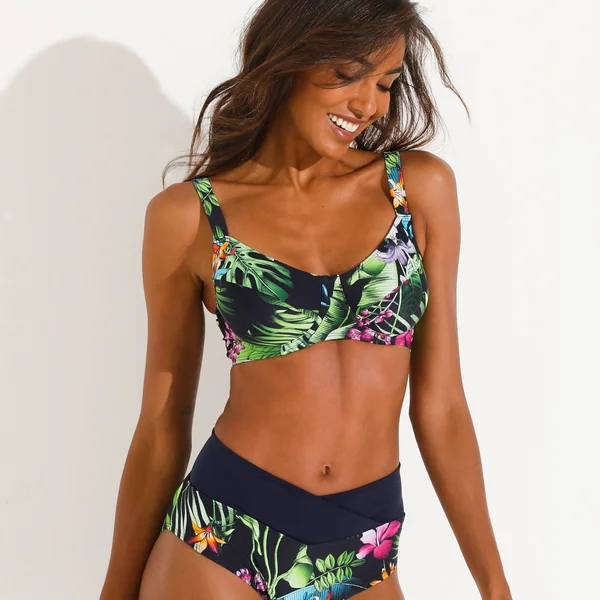 Haut de maillot de bain imprimé Banna avec armatures flexibles - forme minimiseur, marine / multicolore