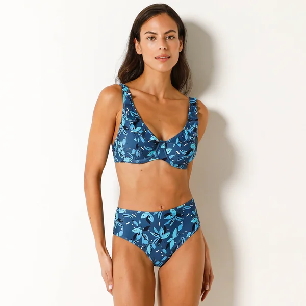 Haut de maillot de bain volanté forme foulard Lokia - avec armatures flexibles , bleu
