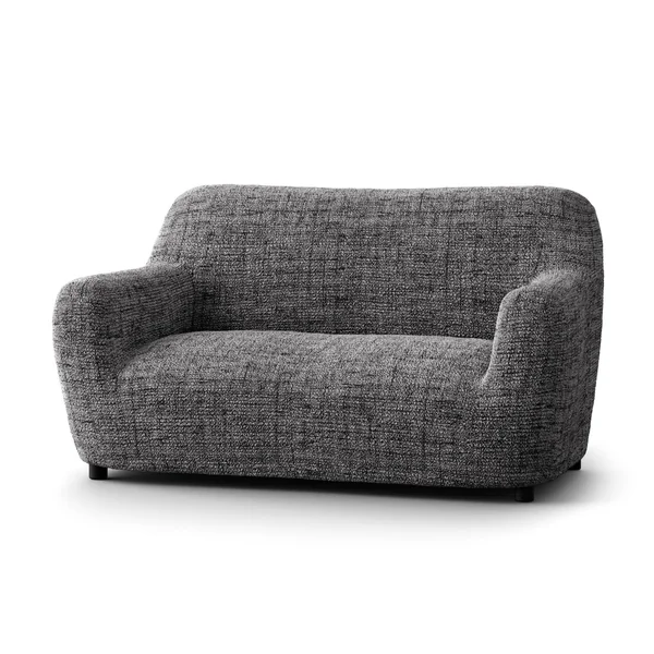 Housse bi-extensible microfibre effet faux uni pour fauteuil et canapé, gris anthracite