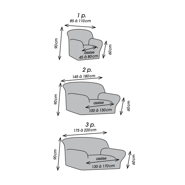 Housse bi-extensible microfibre effet faux uni pour fauteuil et canapé, gris anthracite