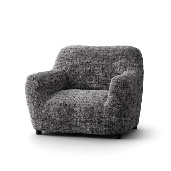 Housse bi-extensible microfibre effet faux uni pour fauteuil et canapé, gris anthracite