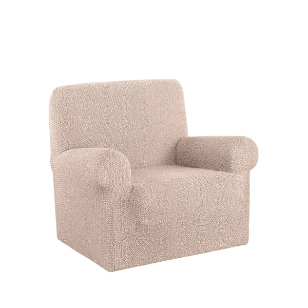 Housse bi-extensible microfibre gaufrée pour fauteuil et canapé, beige