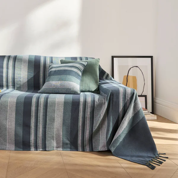 Housse coussin multicolore coton tissage artisanal - lot de 2, bleu marine