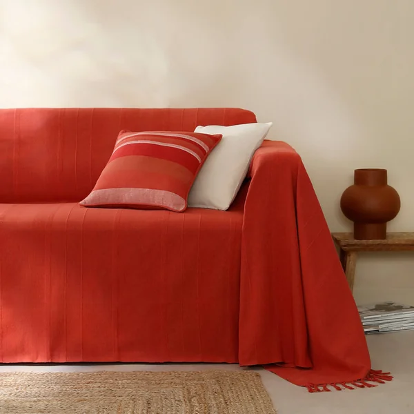 Housse coussin multicolore coton tissage artisanal - lot de 2, terracotta
