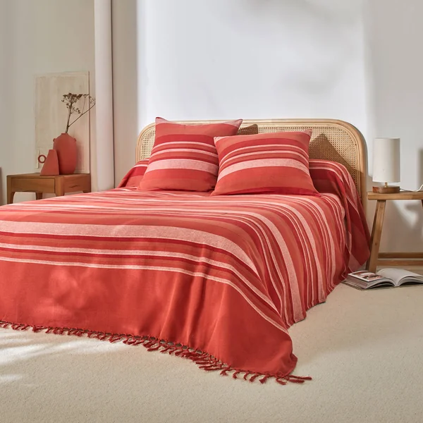 Housse coussin multicolore coton tissage artisanal - lot de 2, terracotta