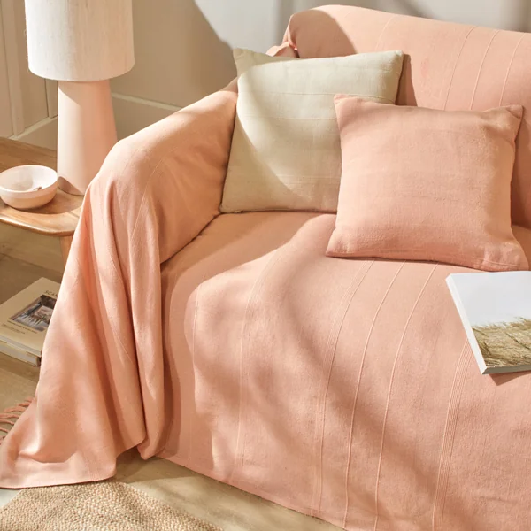 Housse coussin unie coton tissage artisanal - lot de 2, rose