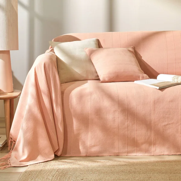 Housse coussin unie coton tissage artisanal - lot de 2, rose