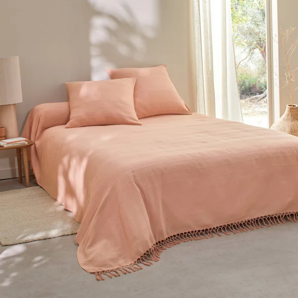 Housse coussin unie coton tissage artisanal - lot de 2, rose