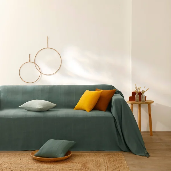 Housse coussin unie coton tissage artisanal - lot de 2, vert grisé