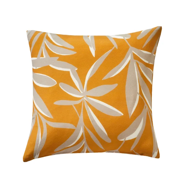 Housse de coussin imprimé feuillage, miel