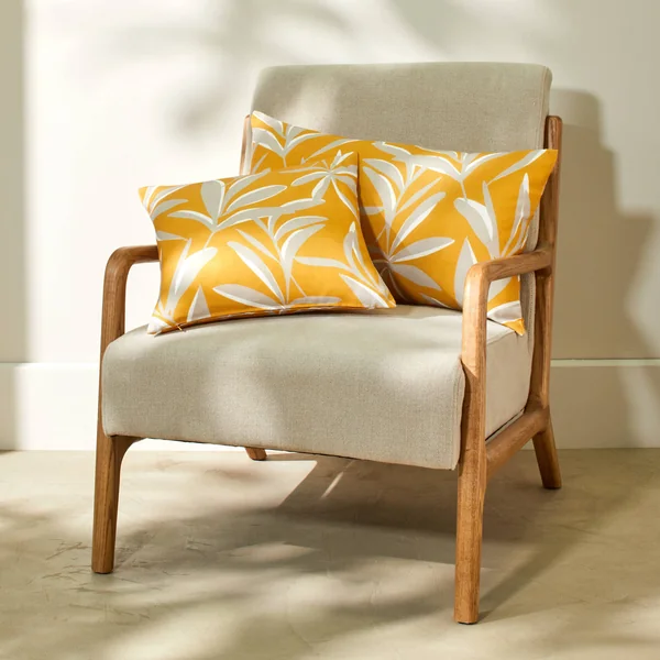 Housse de coussin imprimé feuillage, miel