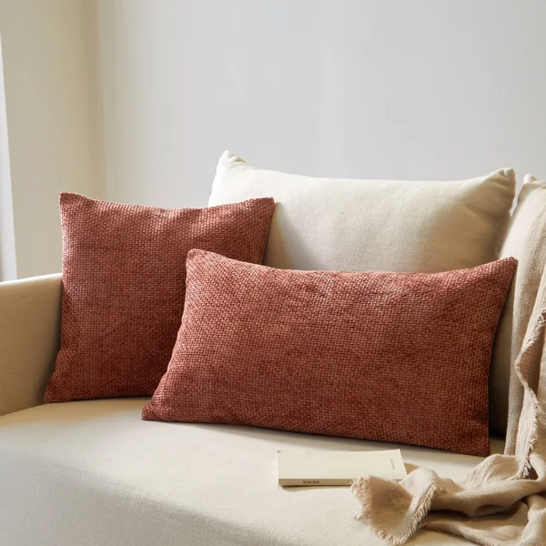 Housse de coussin unie tissage chenille - lot de 2, rose blush