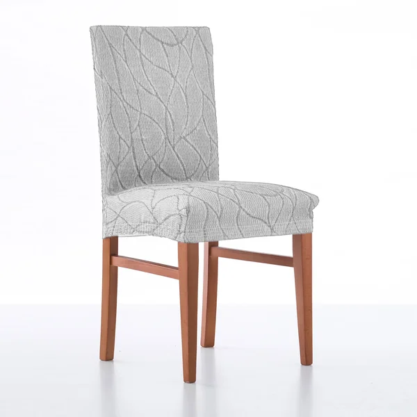 Housse intégrale extensible motif jacquard "serpentins" spéciale chaise, gris clair