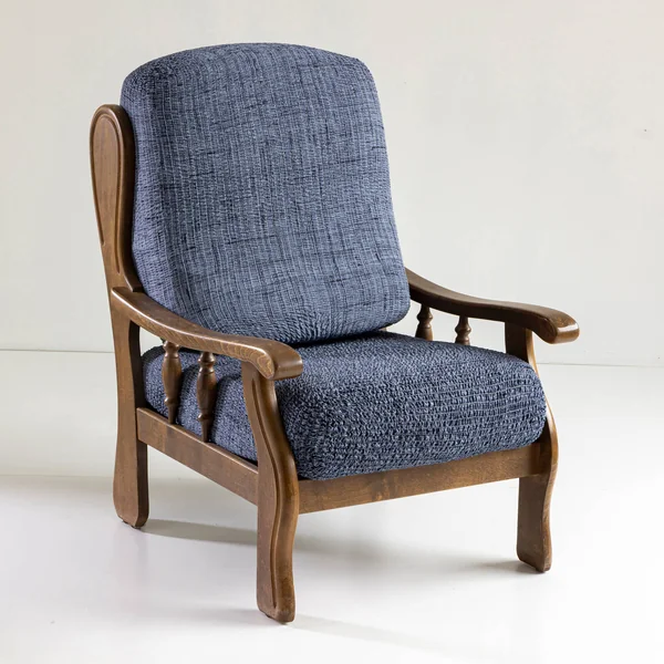 Housse microfibre bi-extensible effet faux uni spéciale fauteuil rustique , bleu