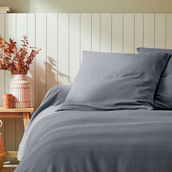 Jeté de lit uni tissé coton, gris anthracite