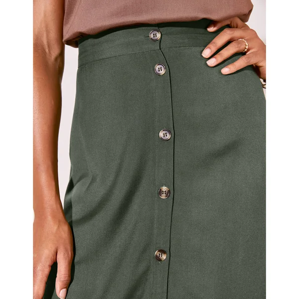 Jupe boutonnée fluide unie, Spécial Petites, kaki