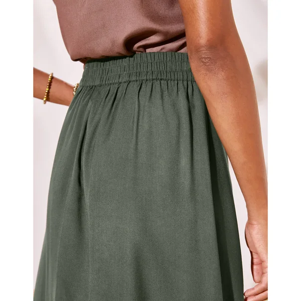 Jupe boutonnée fluide unie, Spécial Petites, kaki