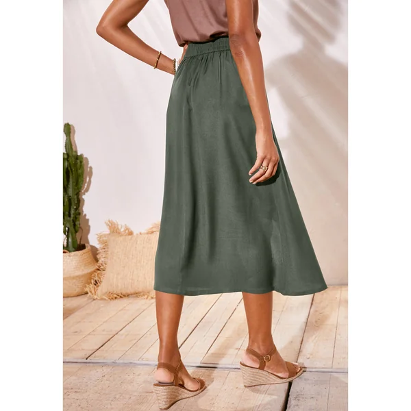 Jupe boutonnée fluide unie, Spécial Petites, kaki