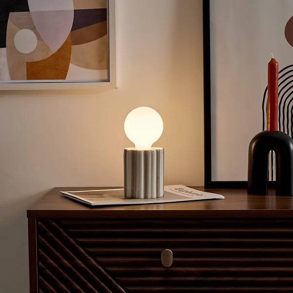 Lampe LED à poser, céramique, taupe / blanc