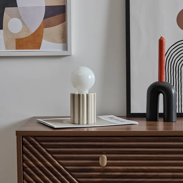 Lampe LED à poser, céramique, taupe / blanc