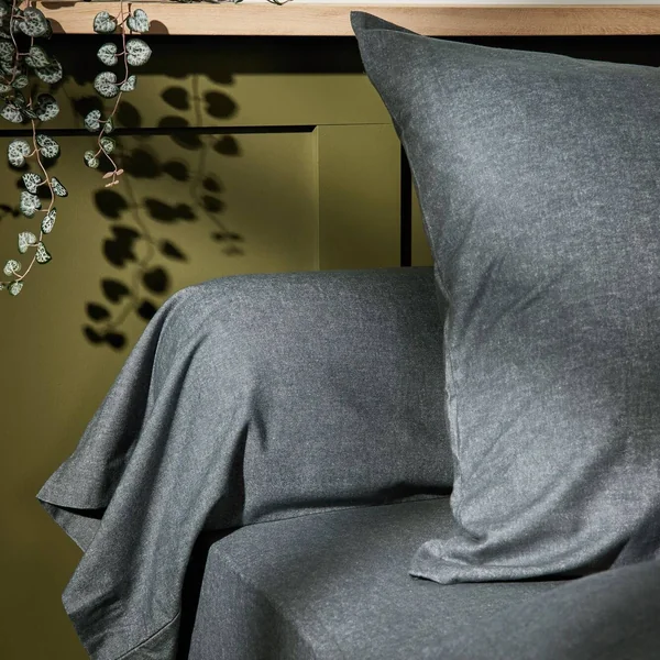 LASA HOME Drap housse coton flanelle Livia - Graphite - 140 x 190 cm