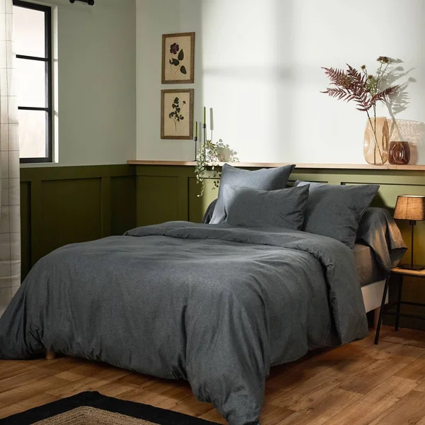 LASA HOME Drap housse coton flanelle Livia - Graphite - 180 x 200 cm