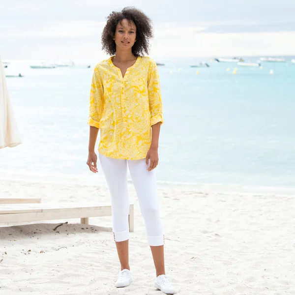 Legging 3/4, bas boutonné, blanc