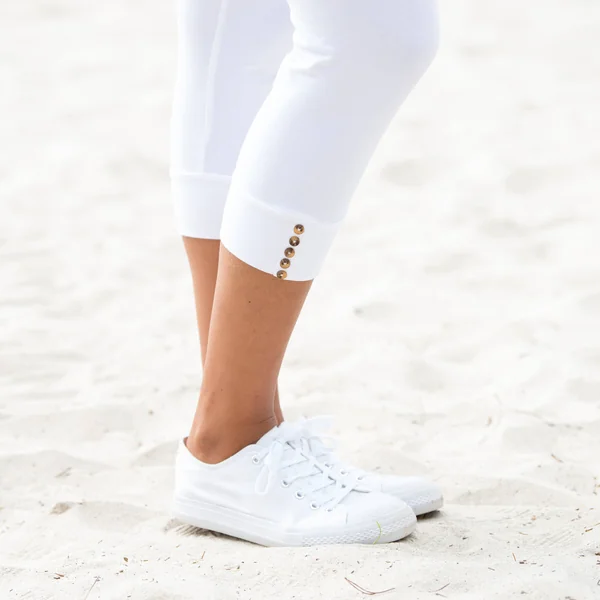 Legging 3/4, bas boutonné, blanc