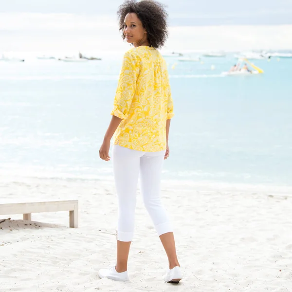 Legging 3/4, bas boutonné, blanc