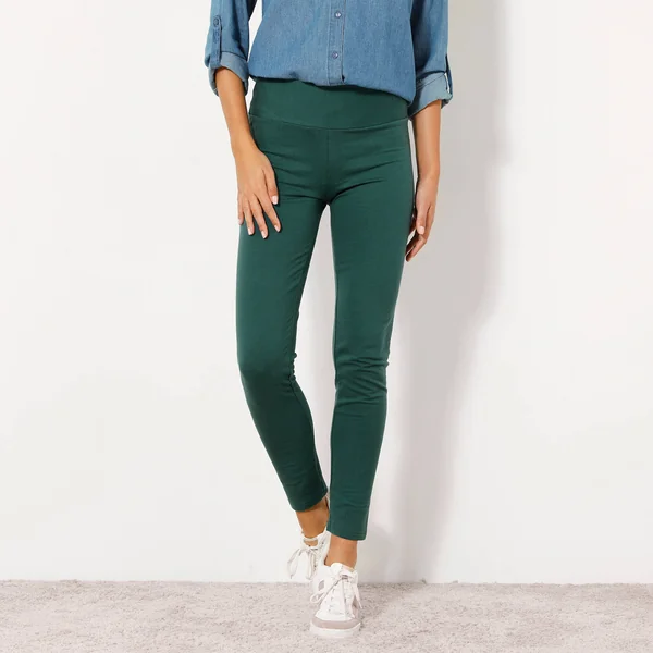 Legging taille haute spécial froid, molleton gratté, vert sapin