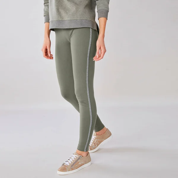 Legging uni bande côté brillante, maille, kaki