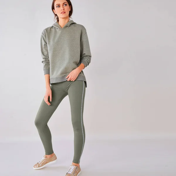 Legging uni bande côté brillante, maille, kaki