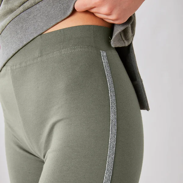 Legging uni bande côté brillante, maille, kaki