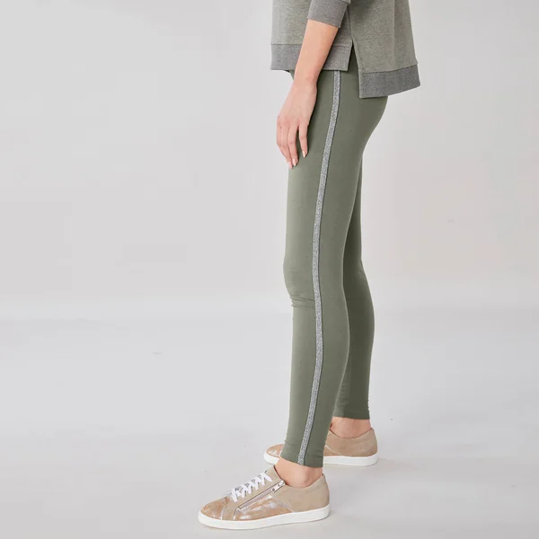 Legging uni bande côté brillante, maille, kaki