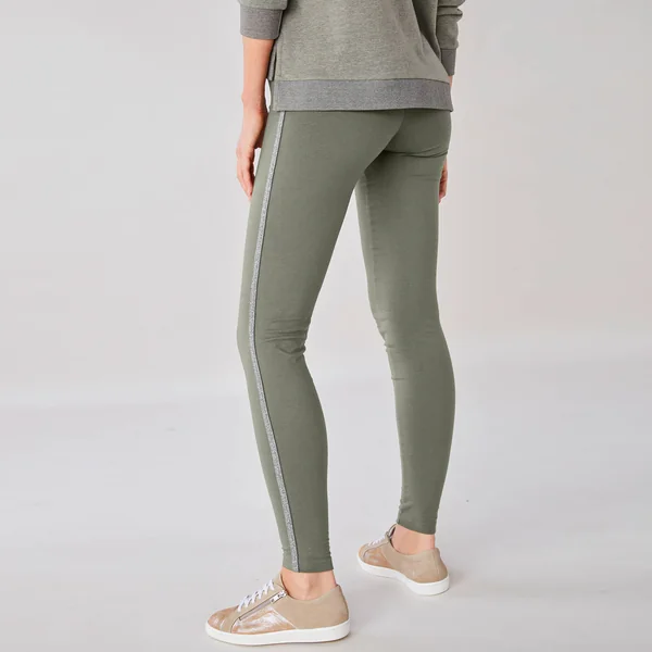 Legging uni bande côté brillante, maille, kaki