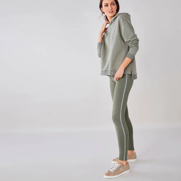 Legging uni bande côté brillante, maille, kaki