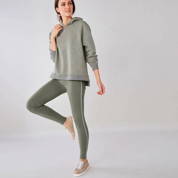 Legging uni bande côté brillante, maille, kaki