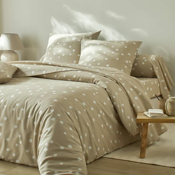 Linge de lit Alba imprimé pois - coton, beige