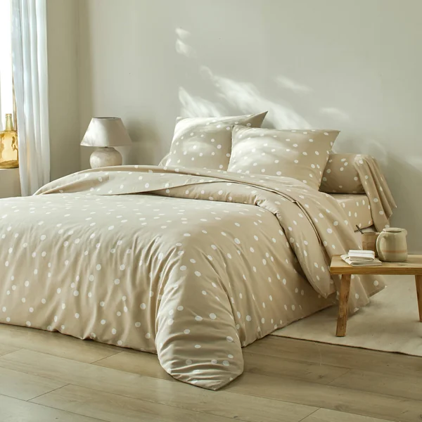 Linge de lit Alba imprimé pois - coton, beige