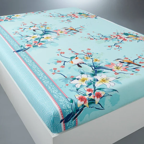 Linge de lit Birdy en coton imprimé oiseaux, lagon