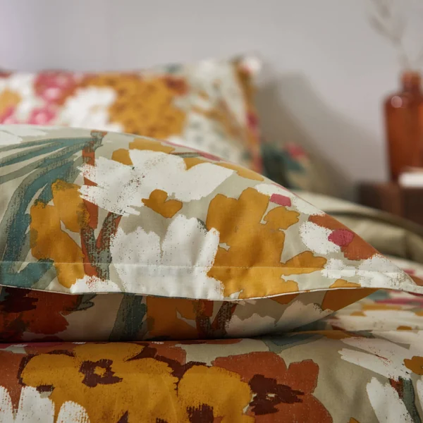 Linge de lit Capucine en coton imprimé, grège