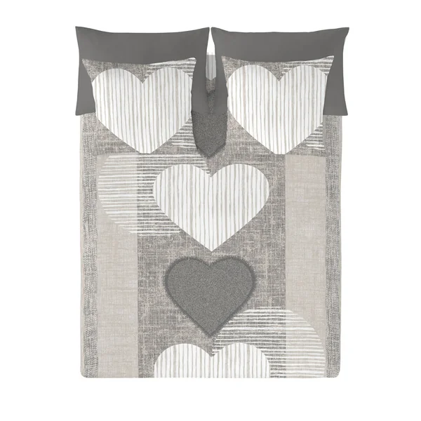 Linge de lit coeurs coton, écru / gris