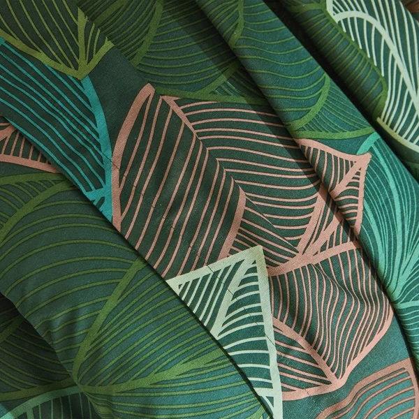 Linge de lit Elsa en polycoton à motifs feuilles, vert