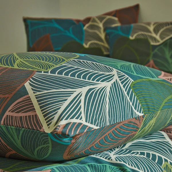 Linge de lit Elsa en polycoton à motifs feuilles, vert
