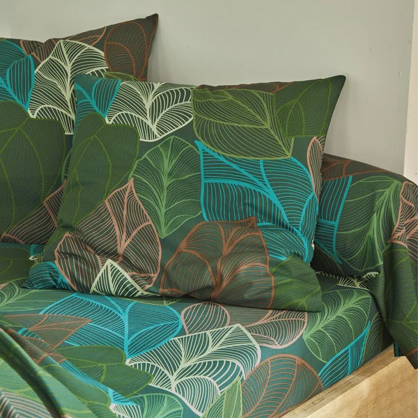 Linge de lit Elsa en polycoton à motifs feuilles, vert