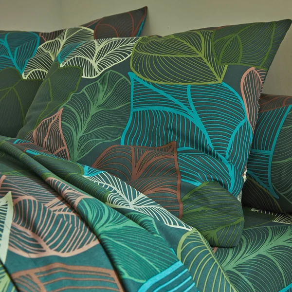 Linge de lit Elsa en polycoton à motifs feuilles, vert
