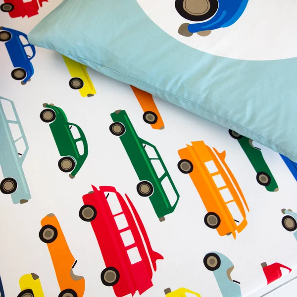 Linge de lit enfant Vroum coton - Imprimé voitures, blanc